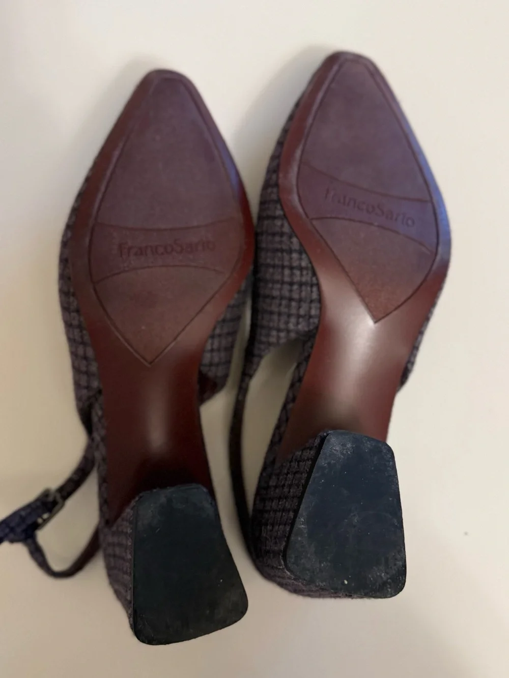 Franco Sarto Pointed Slingback Mules in Charcoal Plaid